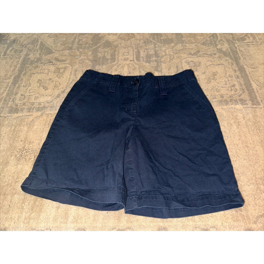 Talbots Shorts Womens 4 Navy Blue Chino Bermuda‎ Flat Front Mid Rise